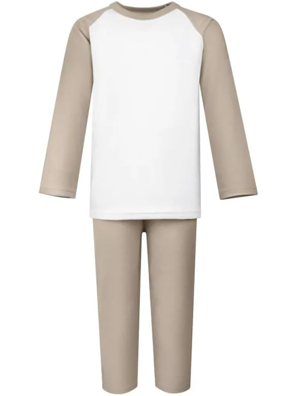 Plain mink and white kids’ pyjamas with a white top