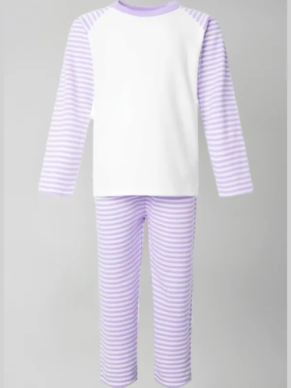 Pastel purple stripe kids’ pyjamas with a white top
